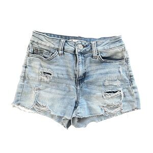 SO Juniors 3 Cut Off Jean Shorts High Rise Shortie Light Blue Denim Distressed